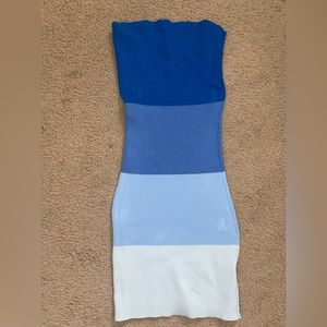 Strapless ombré blue striped dress